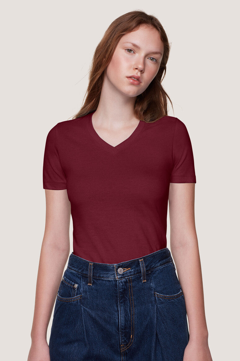 Hakro - Dames Regular Fit V-Shirt - Burgundy