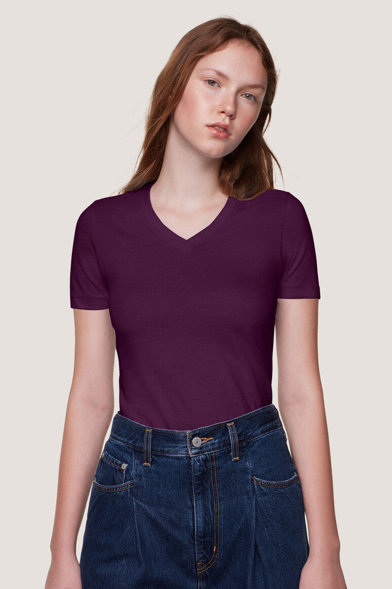 Hakro - Dames Regular Fit V-Shirt - Eggplant