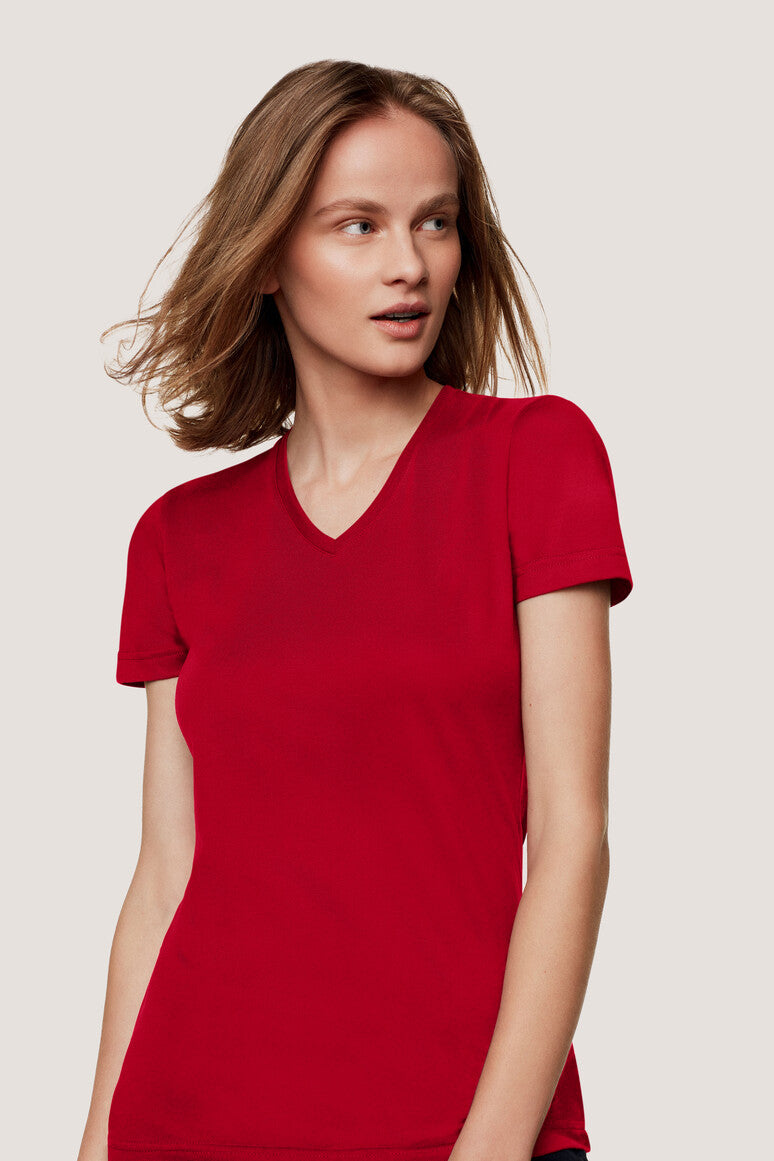 Hakro - Ladies Regular Fit V-Shirt - Mikralinar - Red