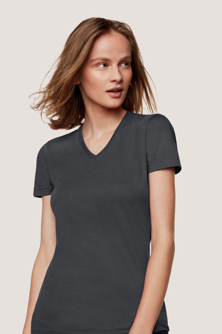 Hakro - Ladies Regular Fit V-Shirt - Mikralinar - Heather Anthracite