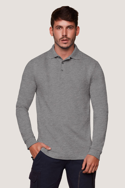 Hakro - Polo à manches longues unisexe coupe confortable - Mikralinar - Gris chiné